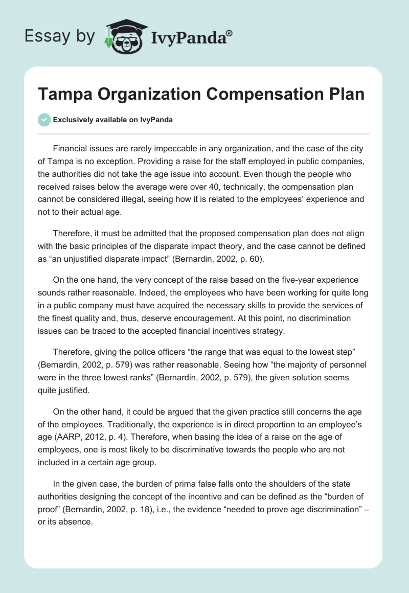 Tampa Organization Compensation Plan. Page 1