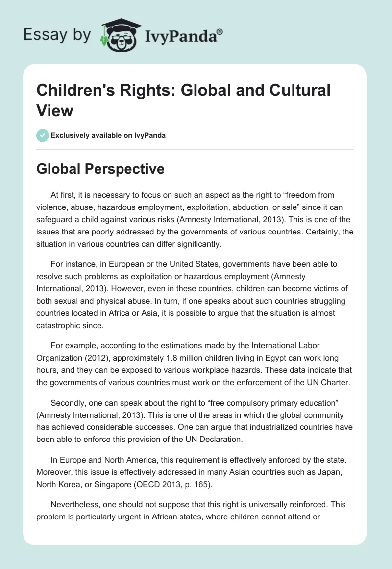 Children's Rights: Global and Cultural View. Page 1