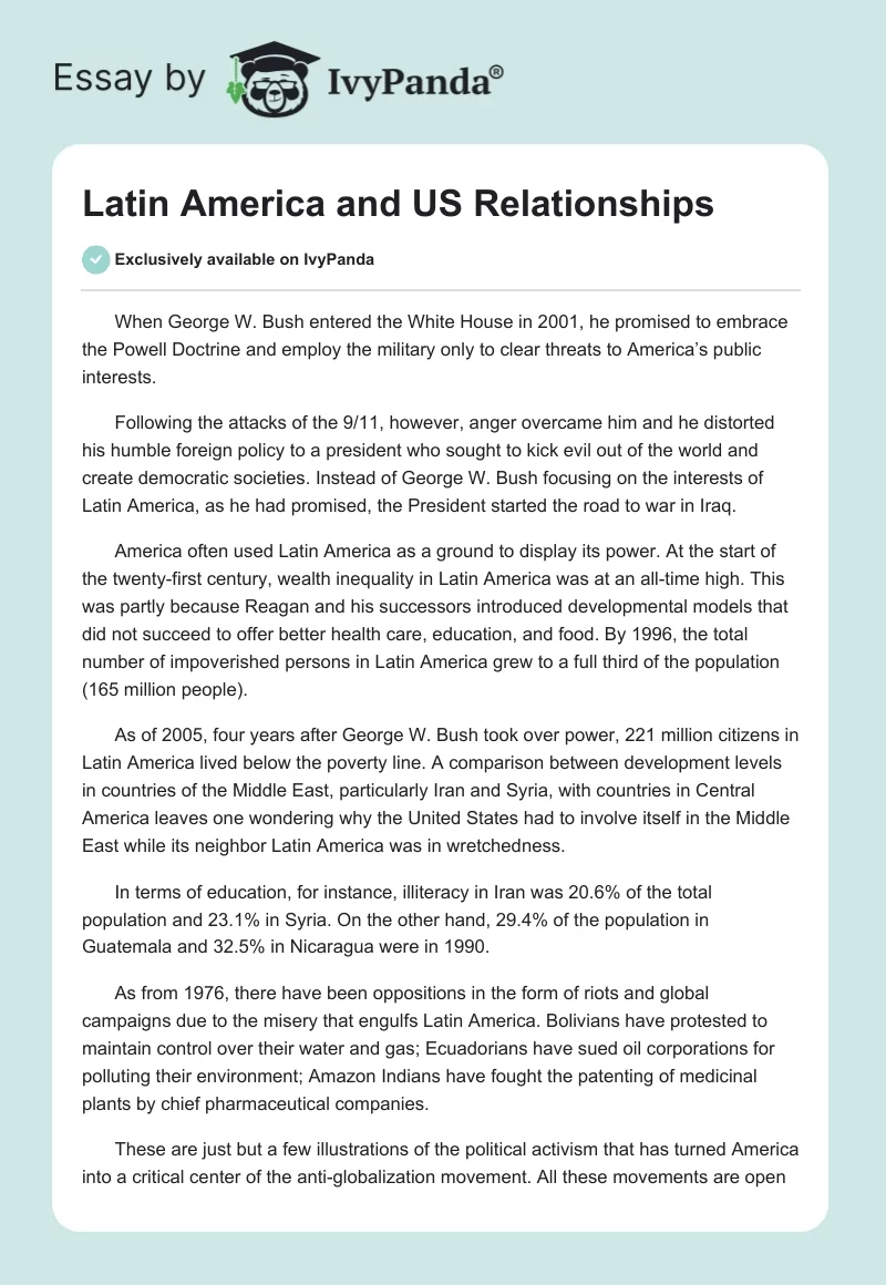 Latin America and US Relationships. Page 1