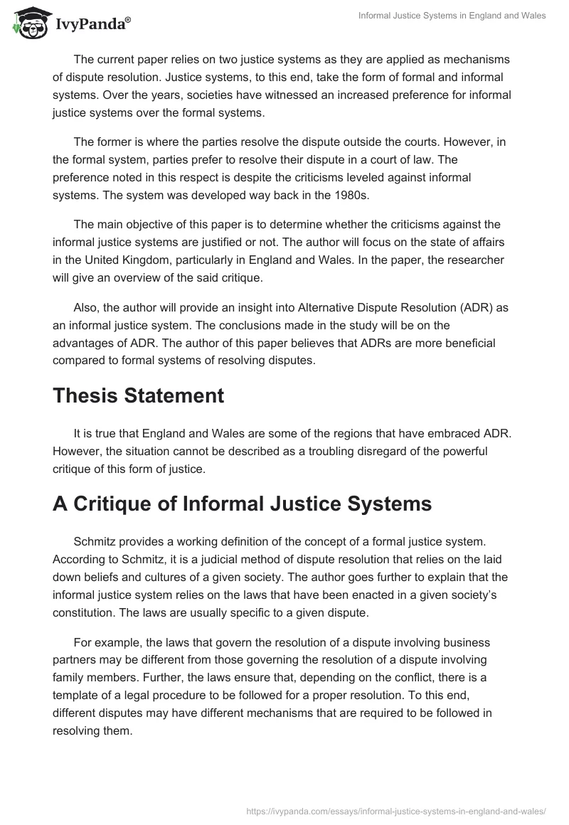 Informal Justice Systems in England and Wales. Page 2