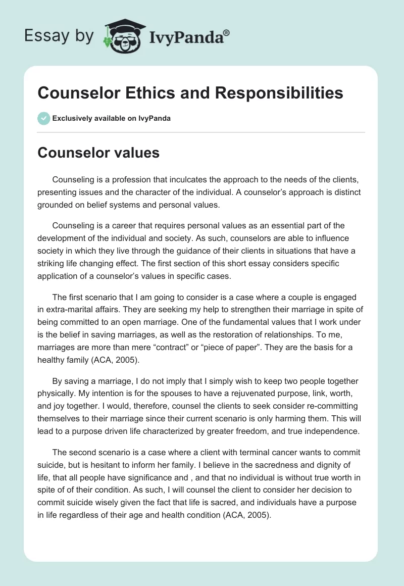 Counselor Ethics and Responsibilities. Page 1