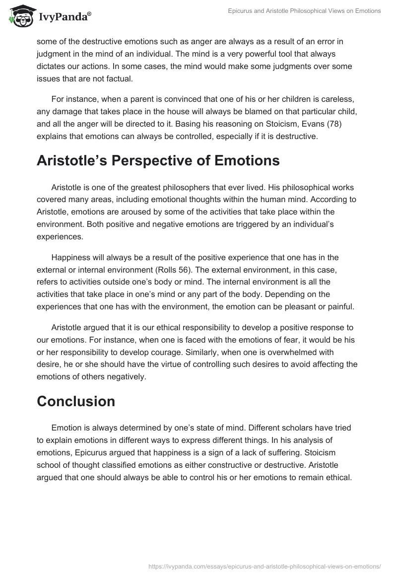 Epicurus and Aristotle Philosophical Views on Emotions. Page 3