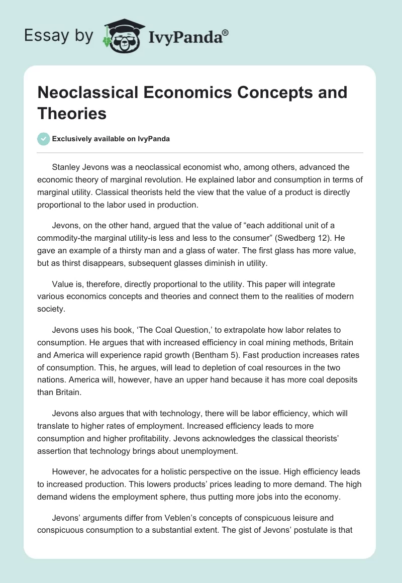 Neoclassical Economics Concepts and Theories. Page 1