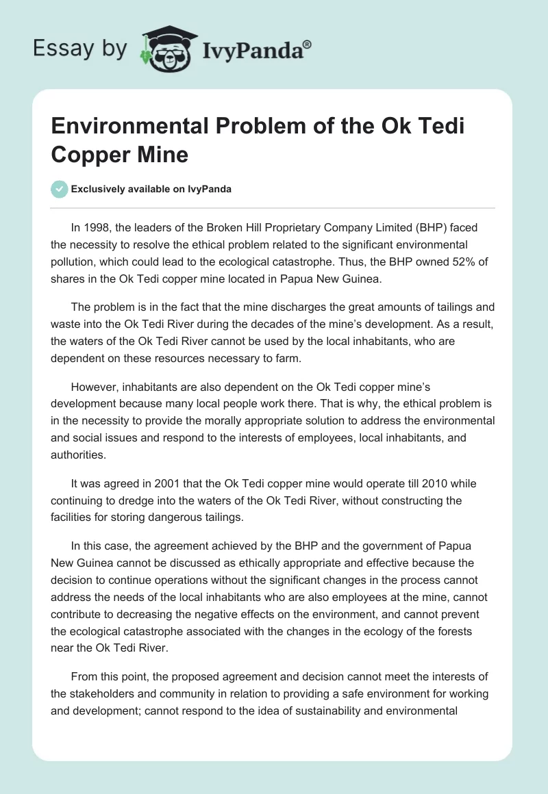 Environmental Problem of the Ok Tedi Copper Mine. Page 1