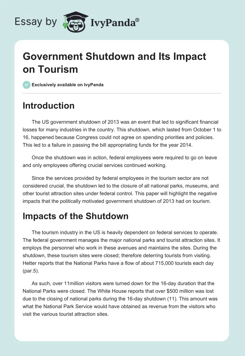 Government Shutdown and Its Impact on Tourism. Page 1