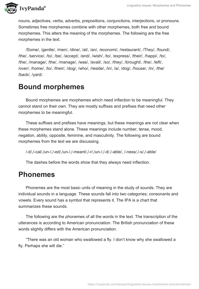 Linguistics Issues: Morphemes and Phonemes. Page 2