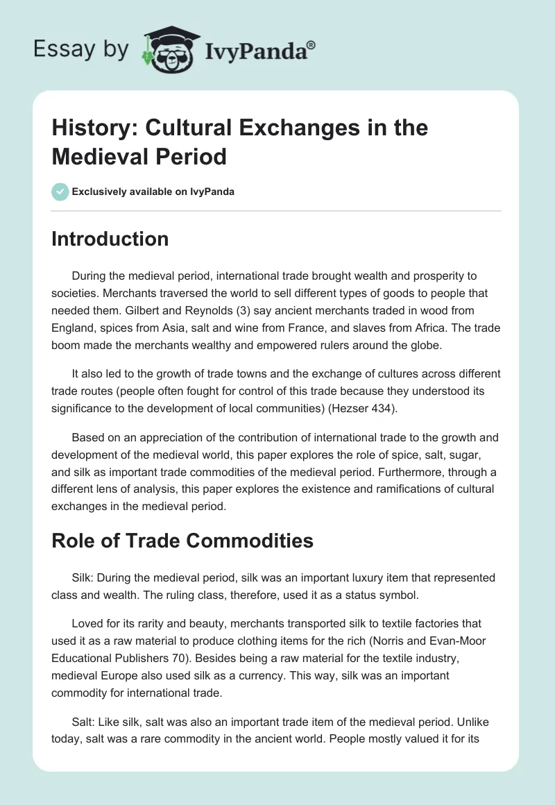 History: Cultural Exchanges in the Medieval Period. Page 1