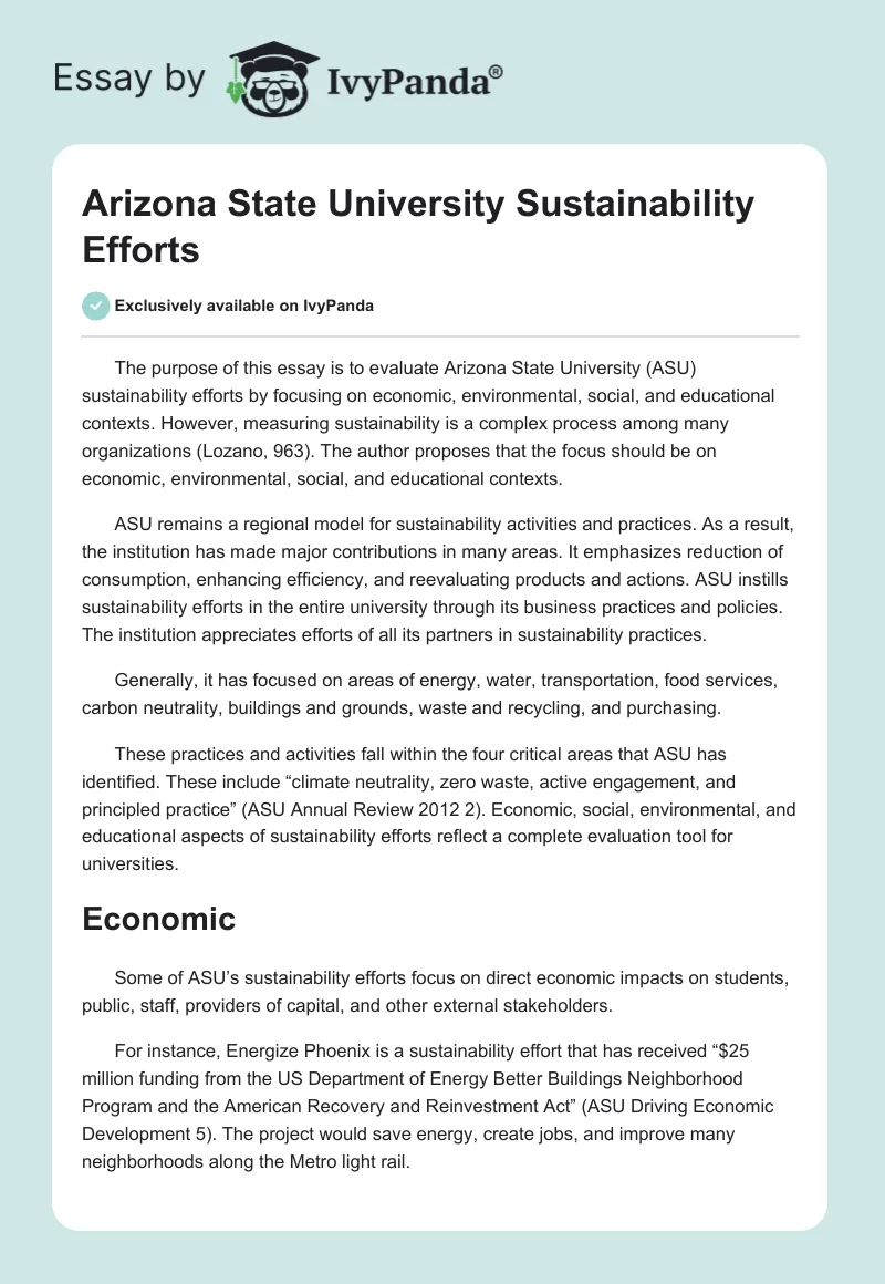 Arizona State University Sustainability Efforts. Page 1