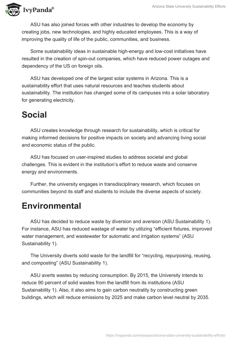Arizona State University Sustainability Efforts. Page 2