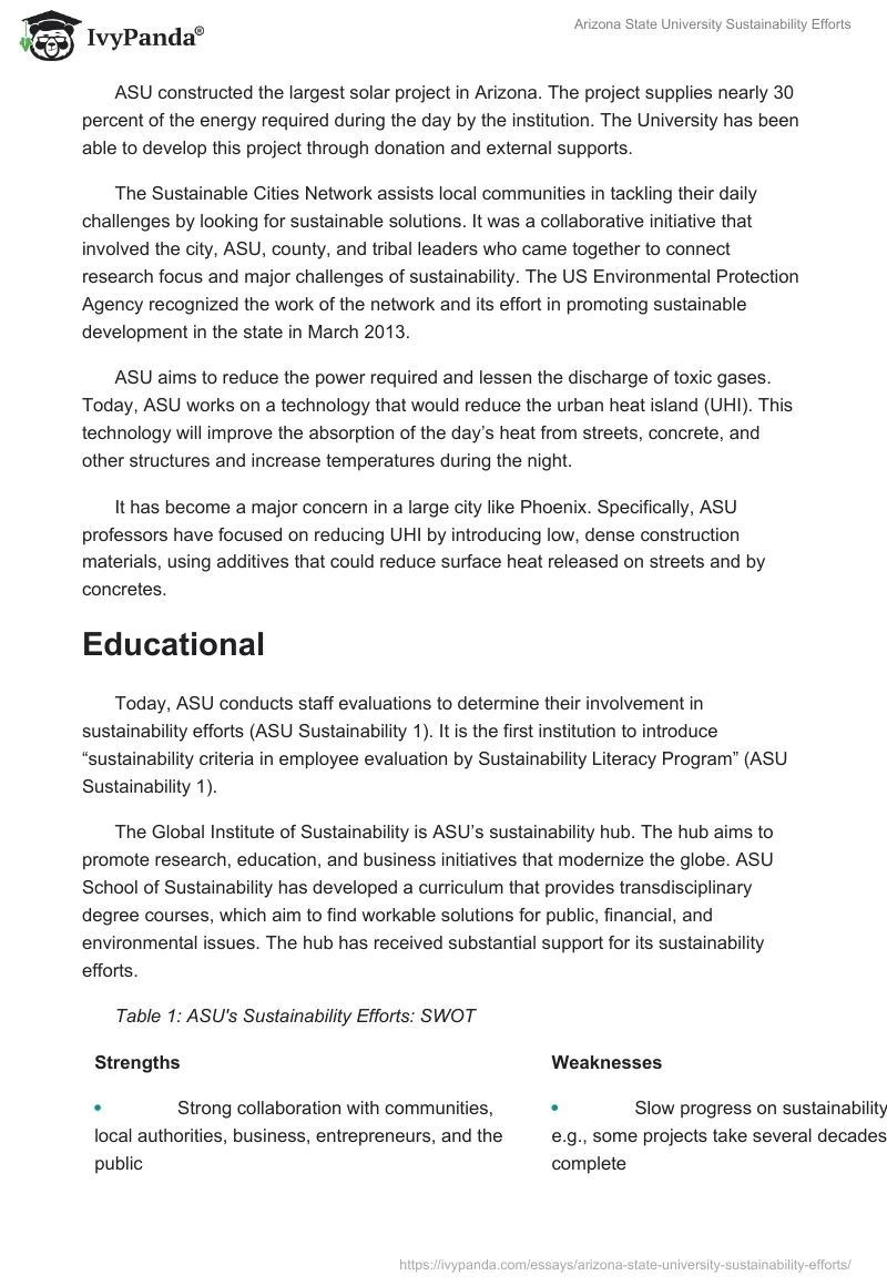 Arizona State University Sustainability Efforts. Page 3