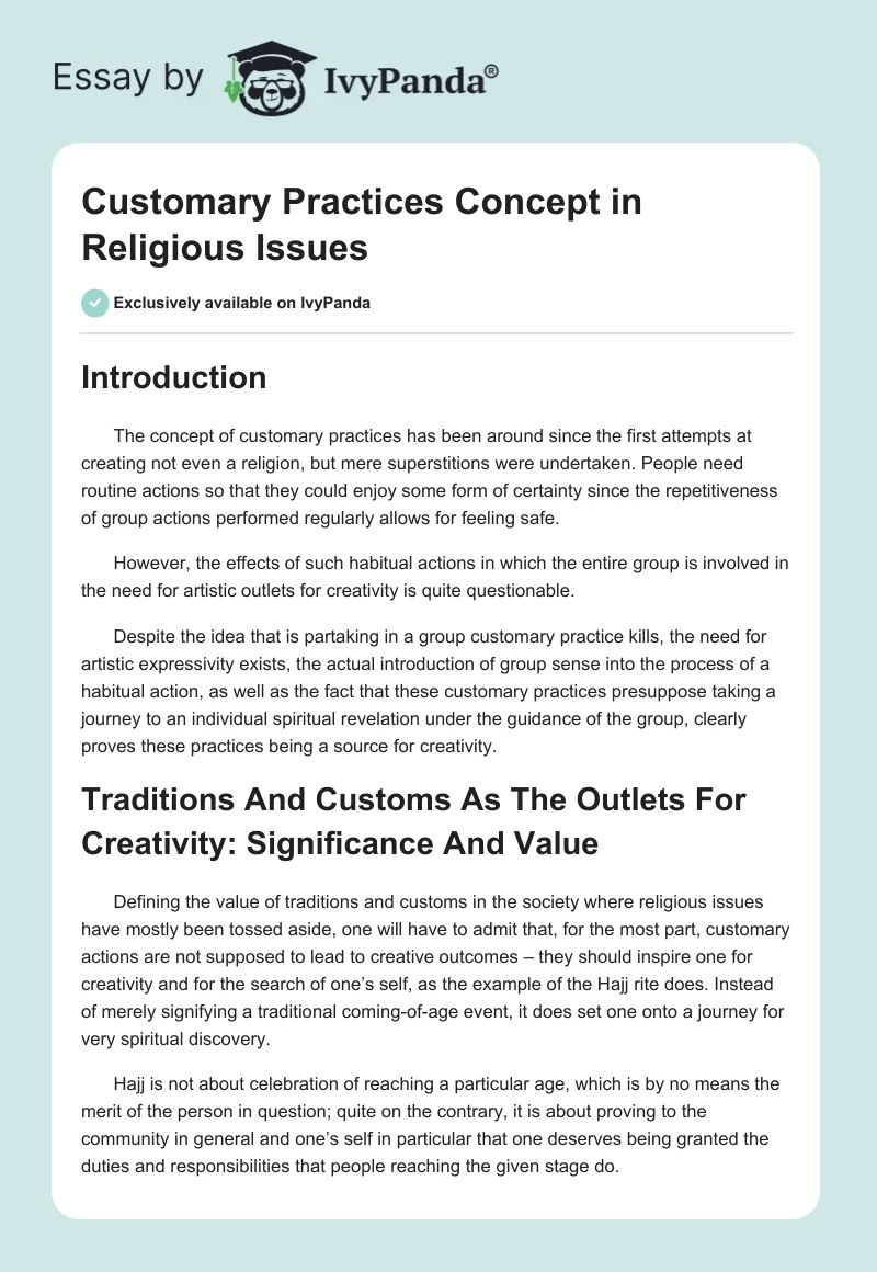 Customary Practices Concept in Religious Issues. Page 1