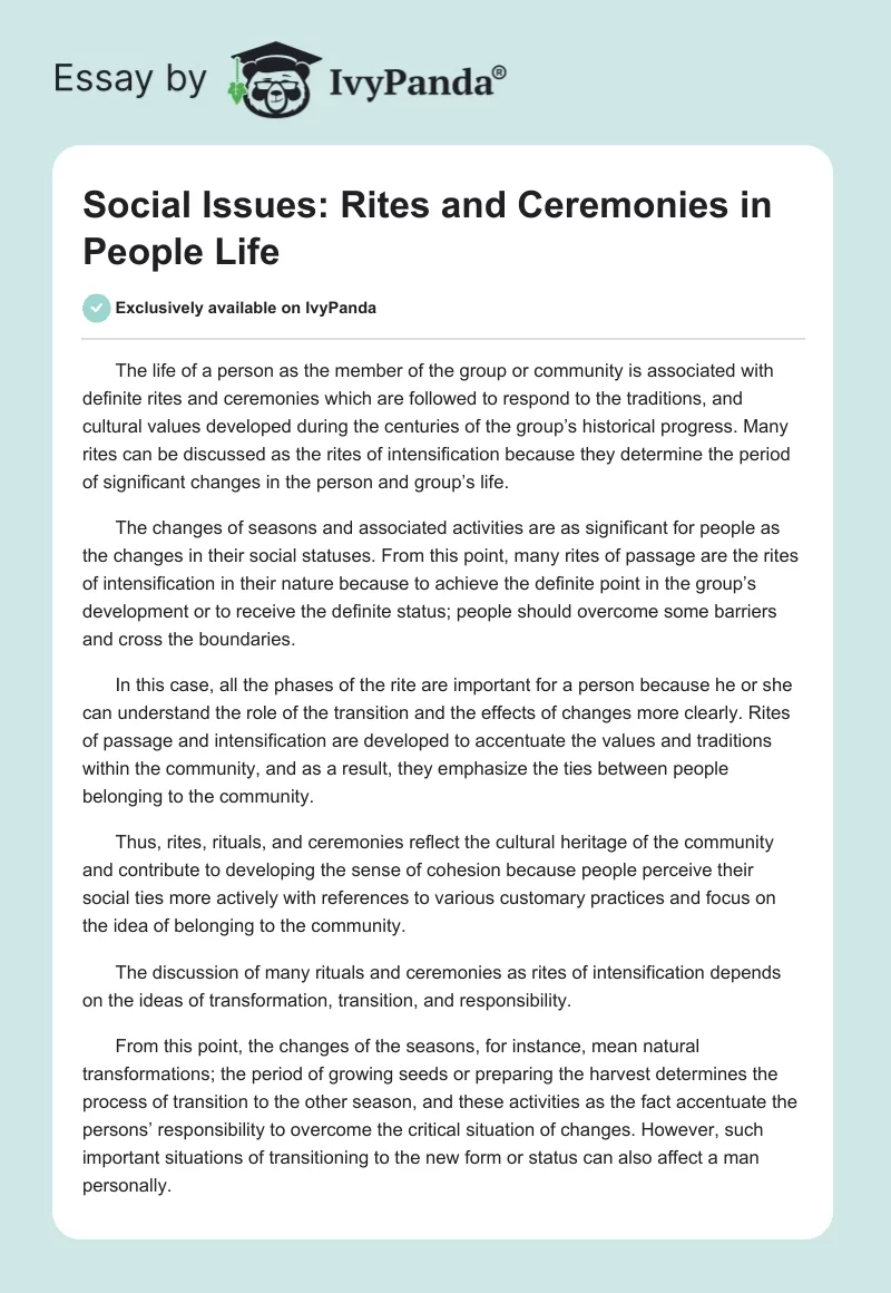 Social Issues: Rites and Ceremonies in People Life. Page 1
