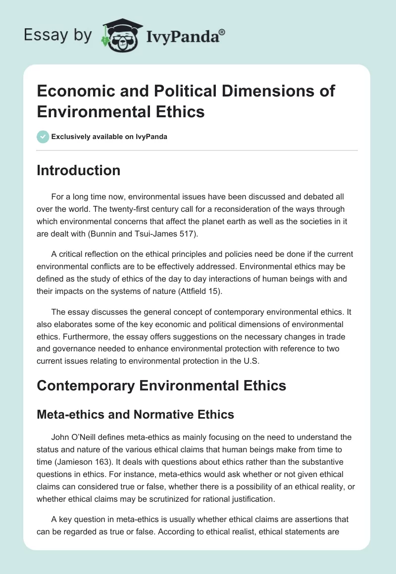 Economic and Political Dimensions of Environmental Ethics. Page 1