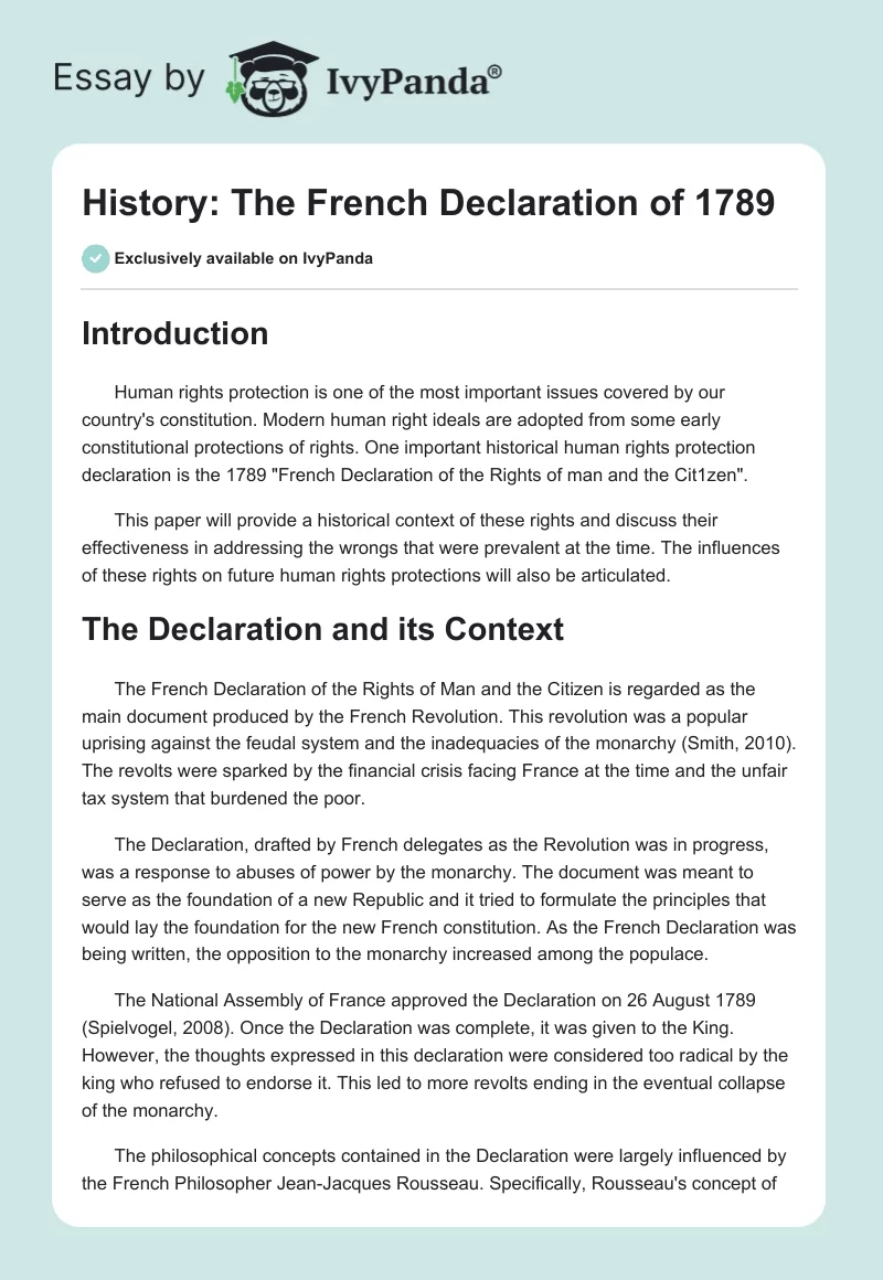 History: The French Declaration of 1789. Page 1