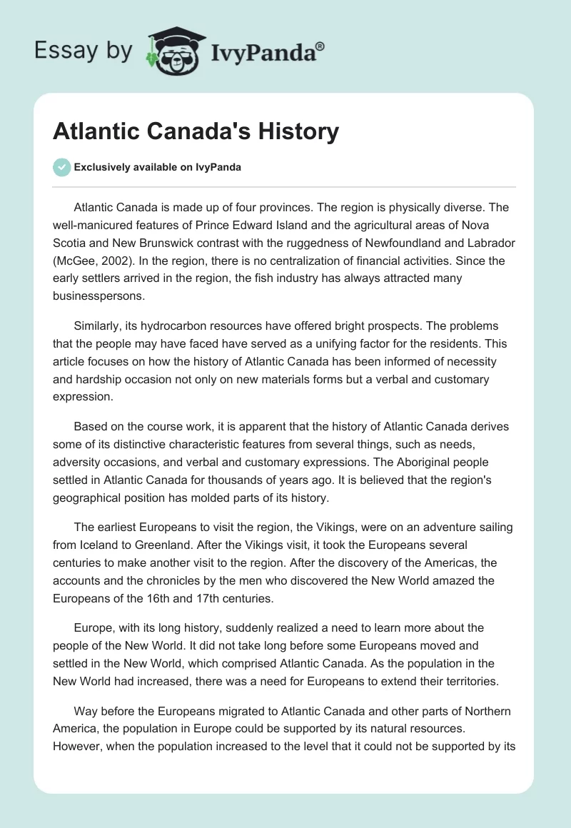 Atlantic Canada's History. Page 1