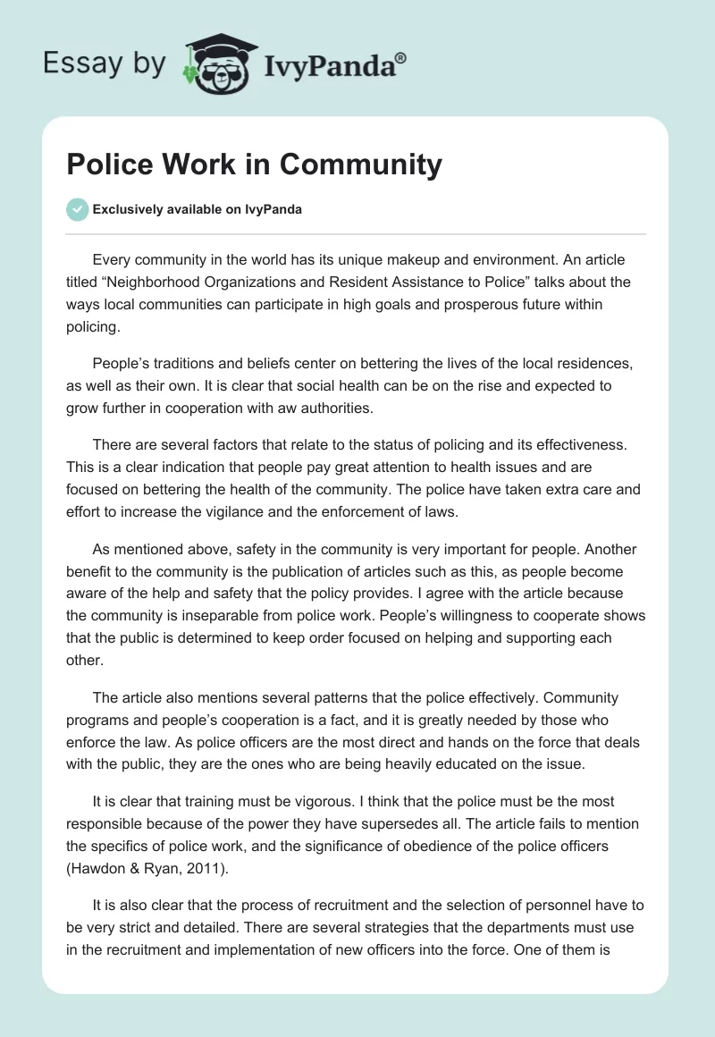 Police Work in Community. Page 1