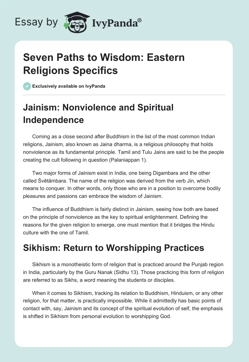 Seven Paths to Wisdom: Eastern Religions Specifics. Page 1