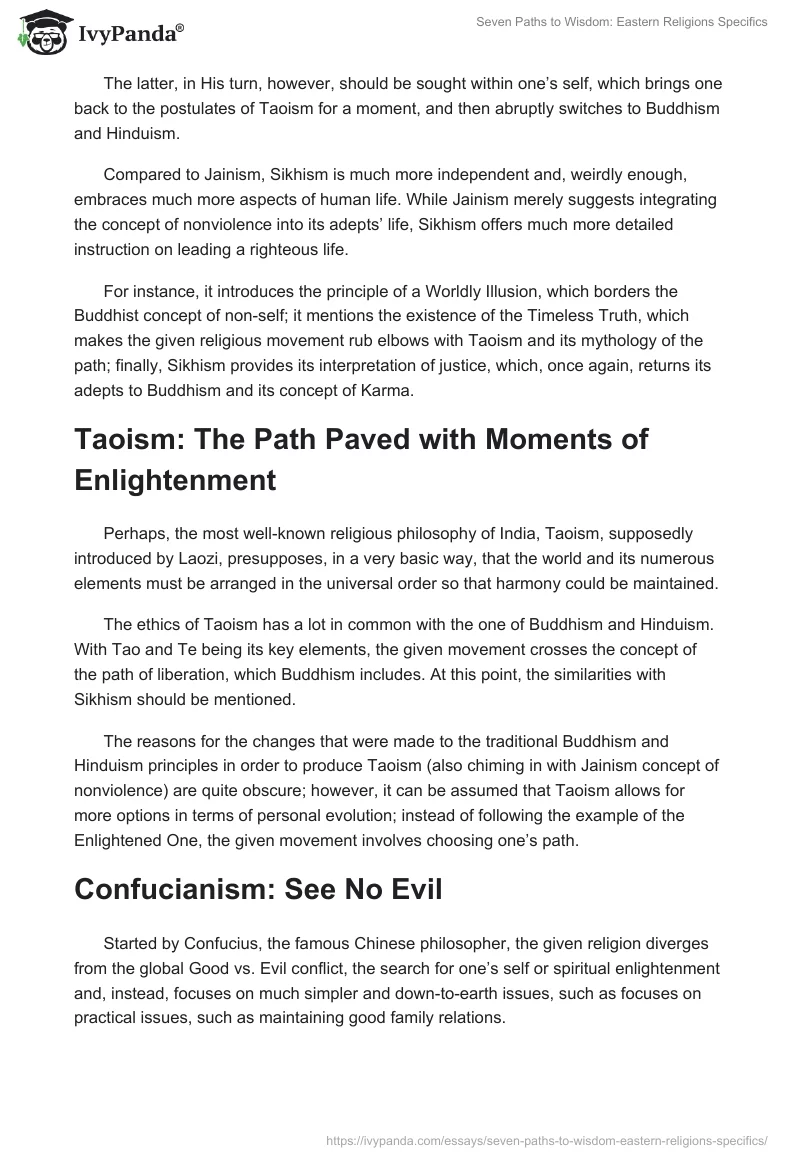 Seven Paths to Wisdom: Eastern Religions Specifics. Page 2