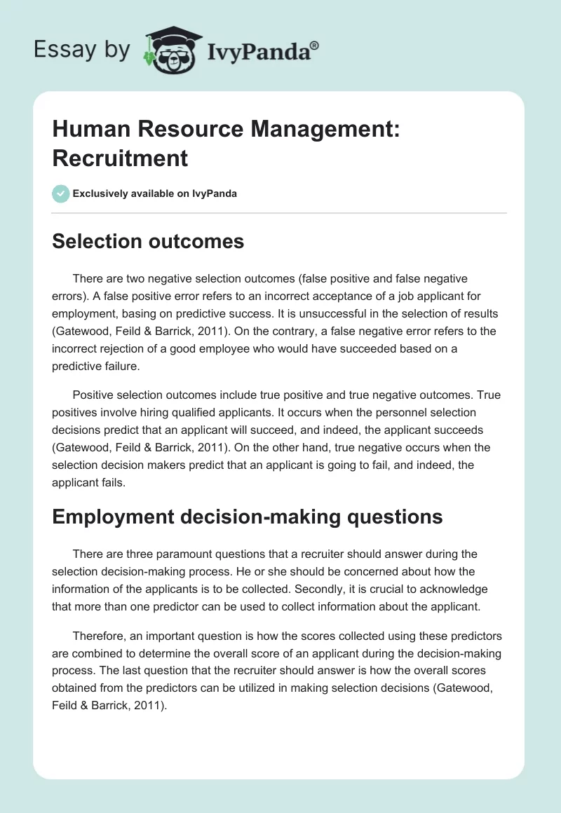 Human Resource Management: Recruitment. Page 1