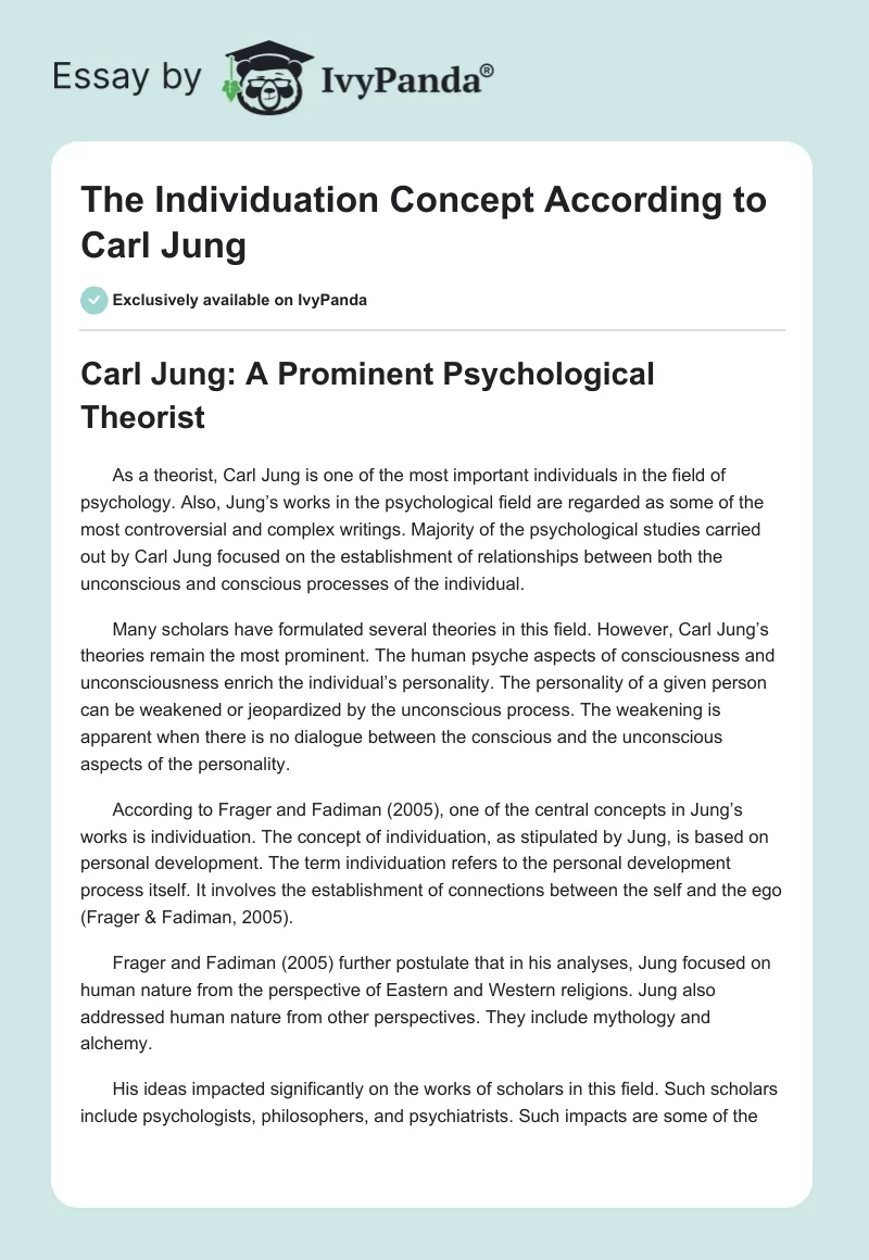 The Individuation Concept According to Carl Jung. Page 1