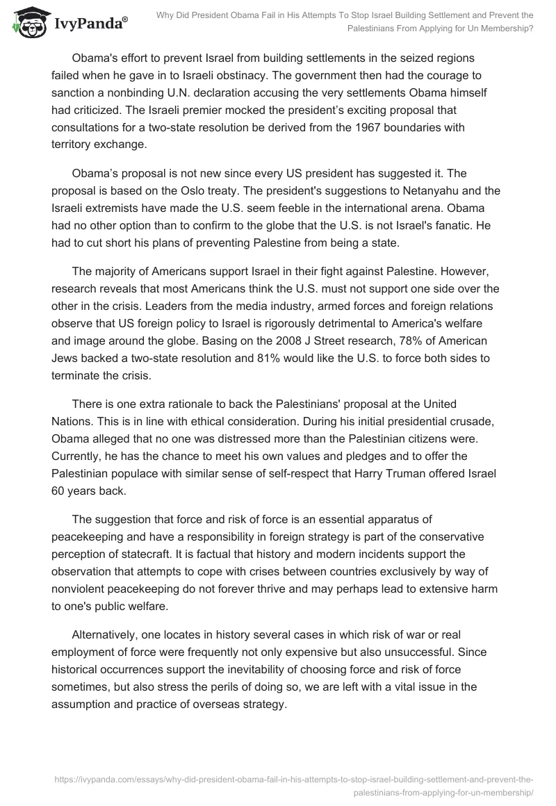 Why Did President Obama Fail in His Attempts to Stop Israel Building Settlement and Prevent the Palestinians from Applying for UN Membership?. Page 2