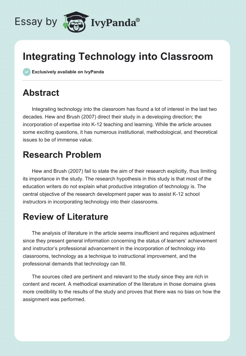 Integrating Technology Into Classroom. Page 1