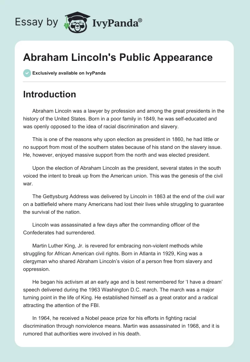 Abraham Lincoln's Public Appearance. Page 1