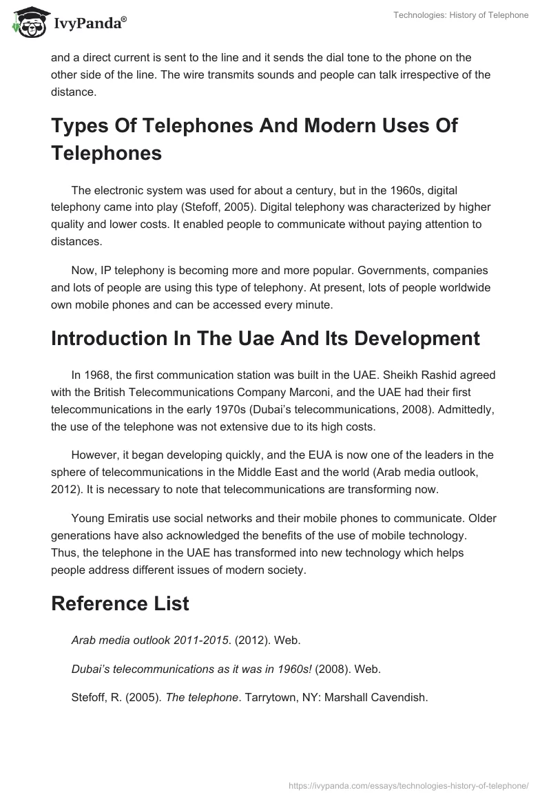 Technologies: History of Telephone. Page 2