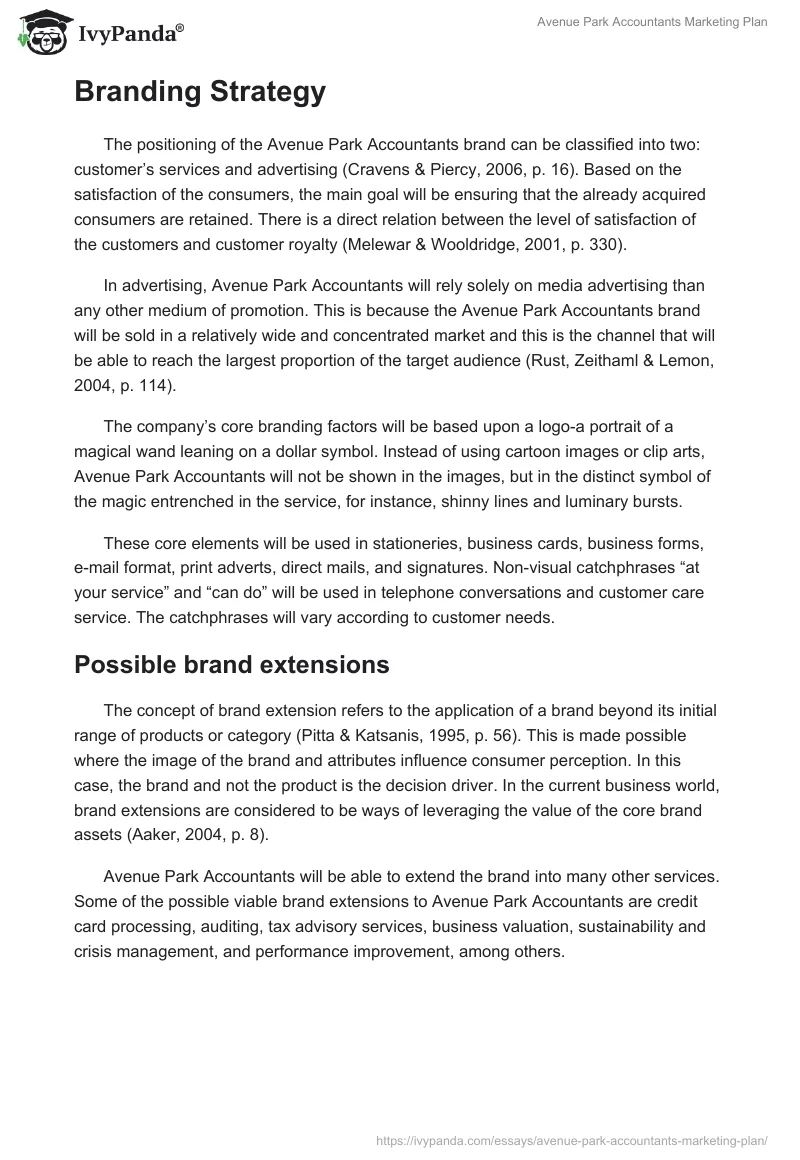 Avenue Park Accountants Marketing Plan. Page 4