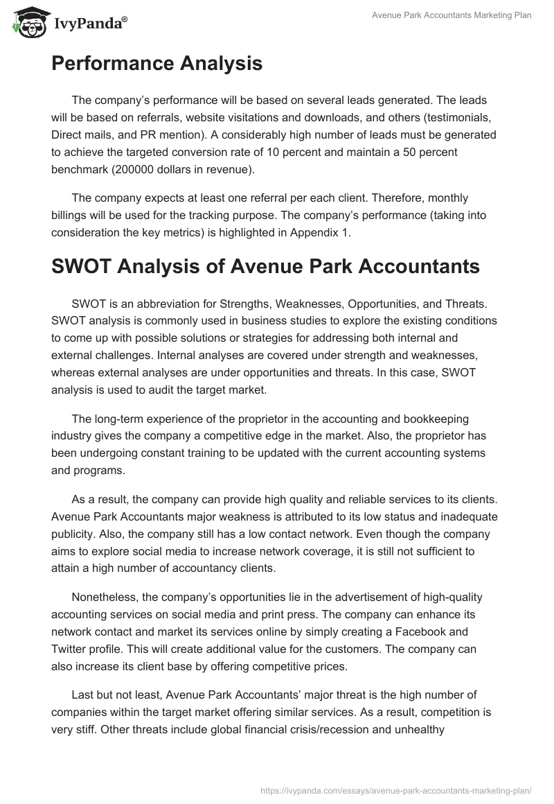 Avenue Park Accountants Marketing Plan. Page 5