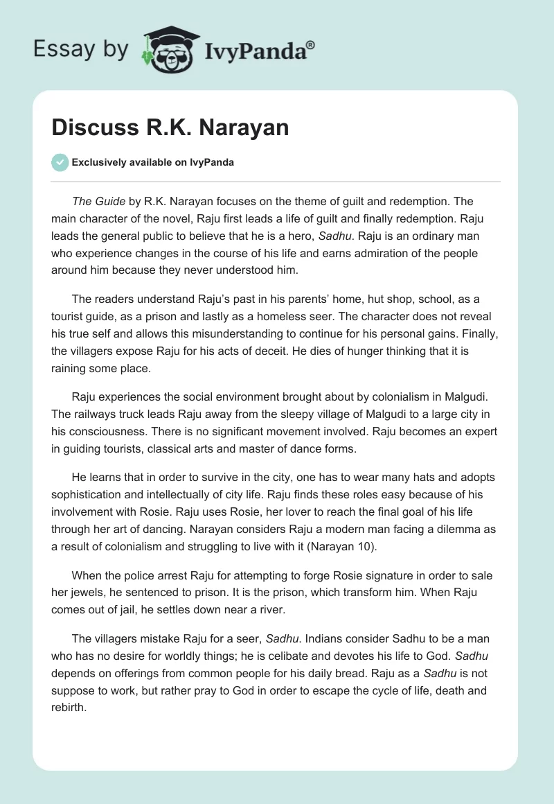 Discuss R.K. Narayan. Page 1