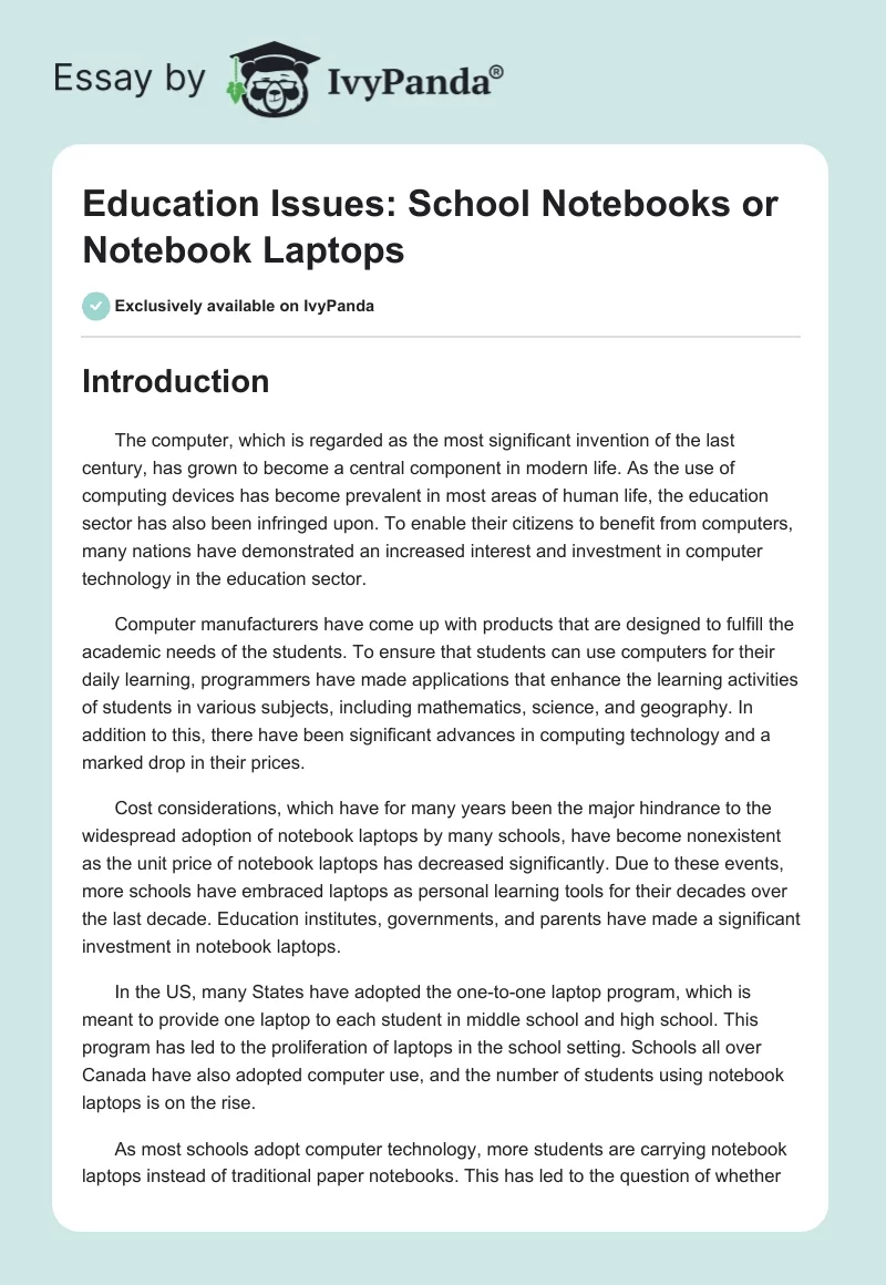 Education Issues: School Notebooks or Notebook Laptops. Page 1