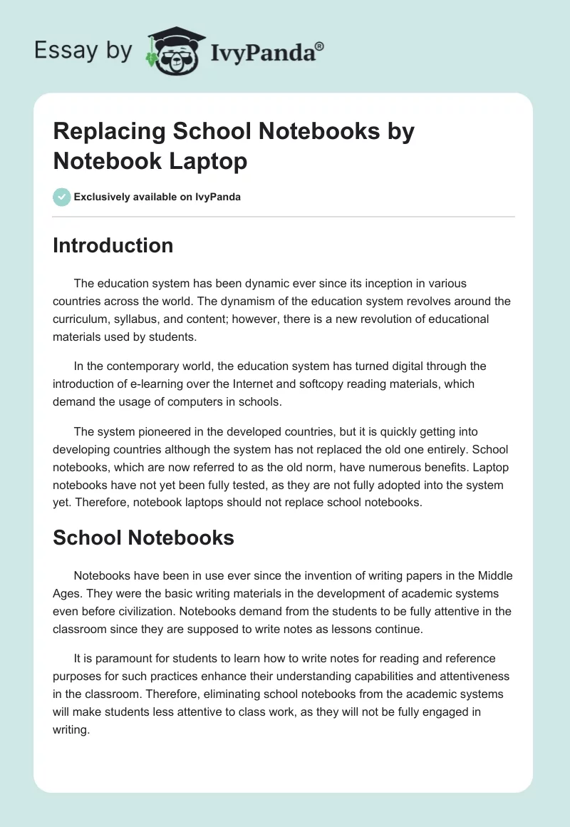 Replacing School Notebooks by Notebook Laptop. Page 1