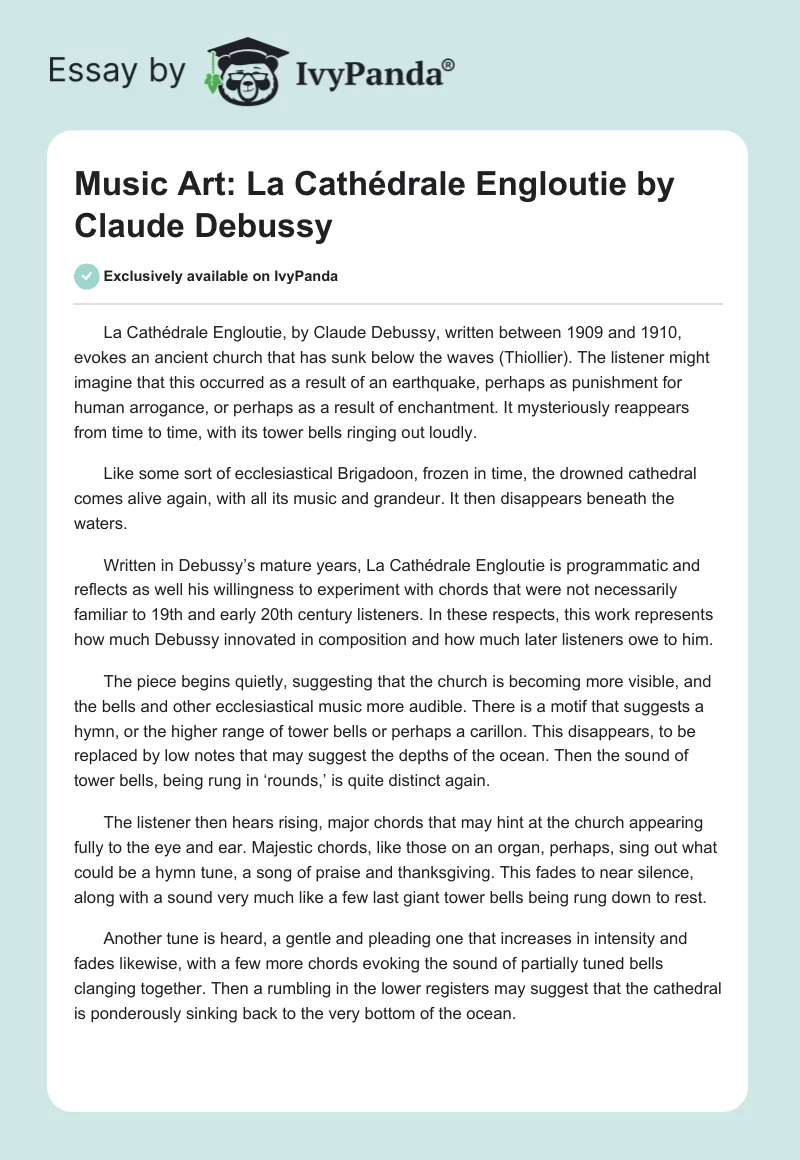 Music Art: "La Cathédrale Engloutie" by Claude Debussy. Page 1