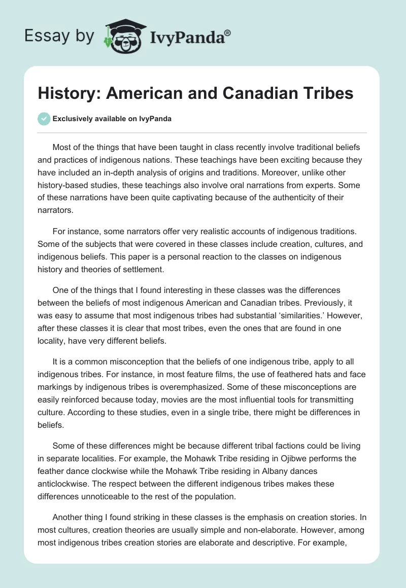 History: American and Canadian Tribes. Page 1