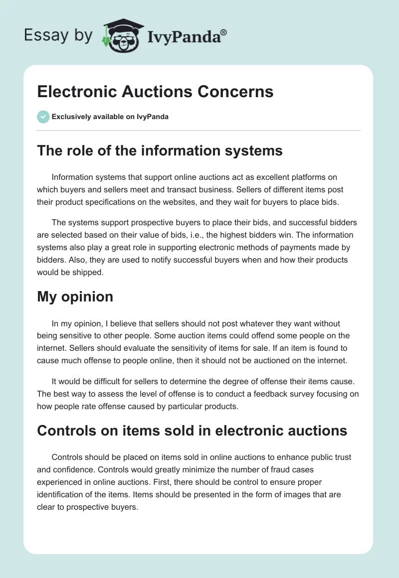 Electronic Auctions Concerns. Page 1