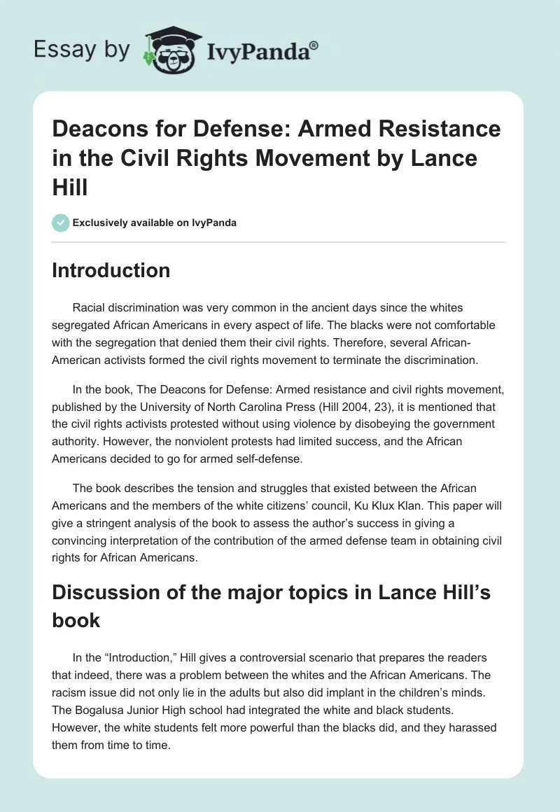 Deacons for Defense: Armed Resistance in the Civil Rights Movement by Lance Hill. Page 1