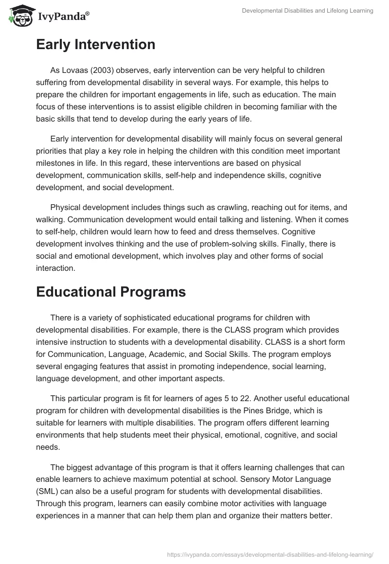 Developmental Disabilities and Lifelong Learning. Page 2