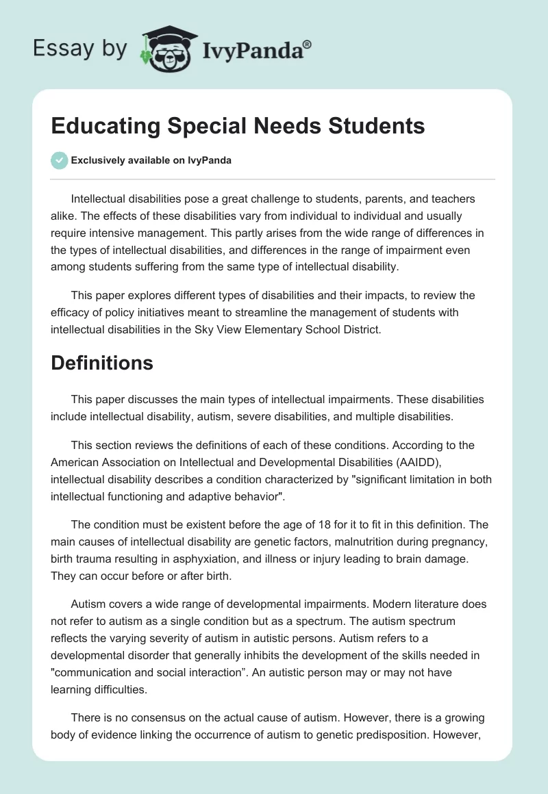 Educating Special Needs Students. Page 1