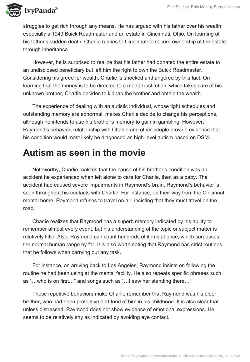 Film Studies: "Rain Man" by Barry Levinson. Page 2
