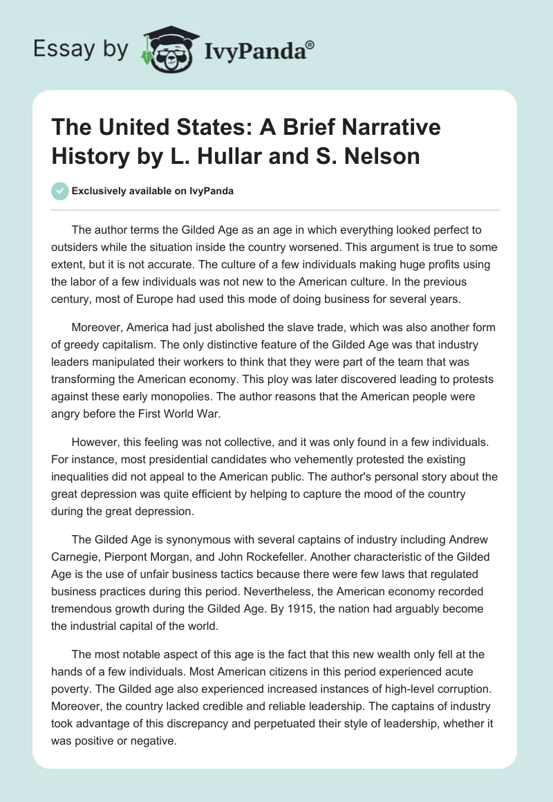 "The United States: A Brief Narrative History" by L. Hullar and S. Nelson. Page 1
