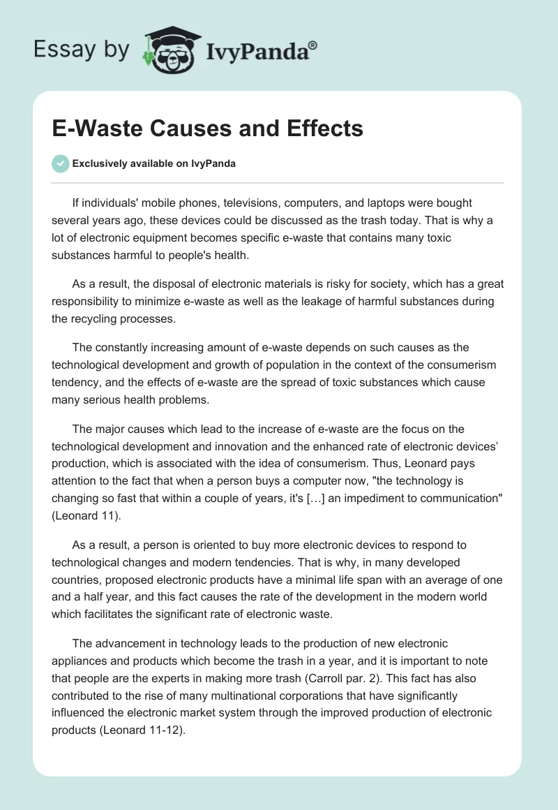 E-Waste Causes and Effects. Page 1
