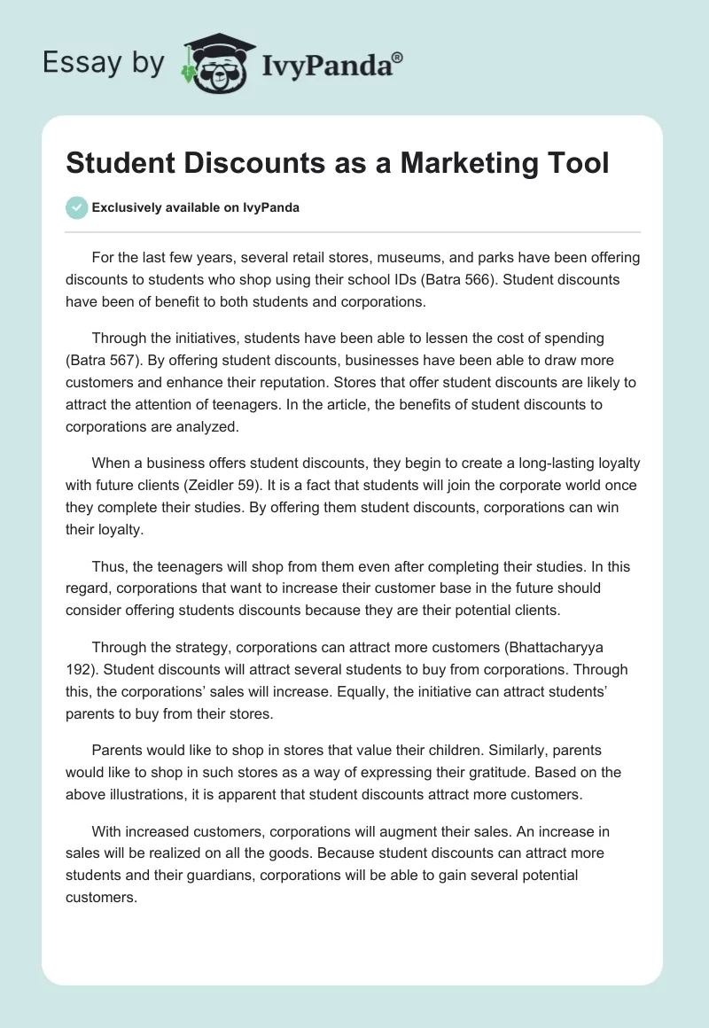 Student Discounts as a Marketing Tool. Page 1