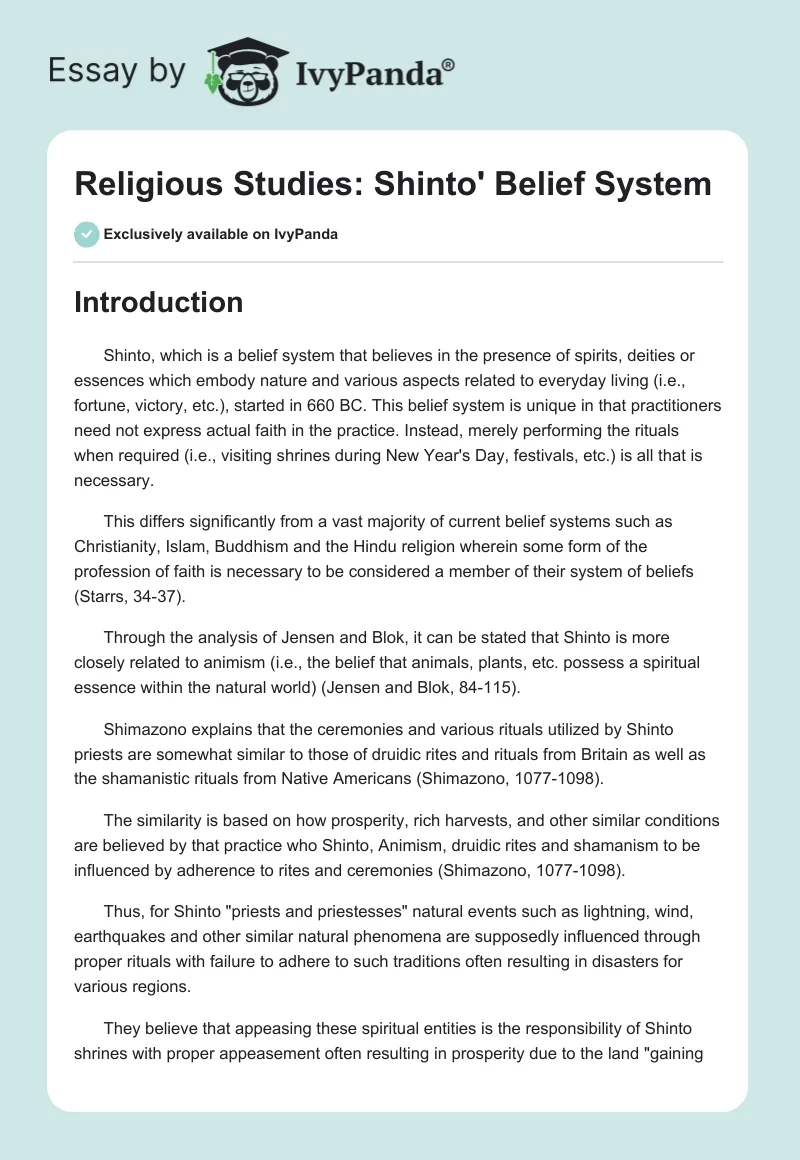 Religious Studies: Shinto' Belief System. Page 1