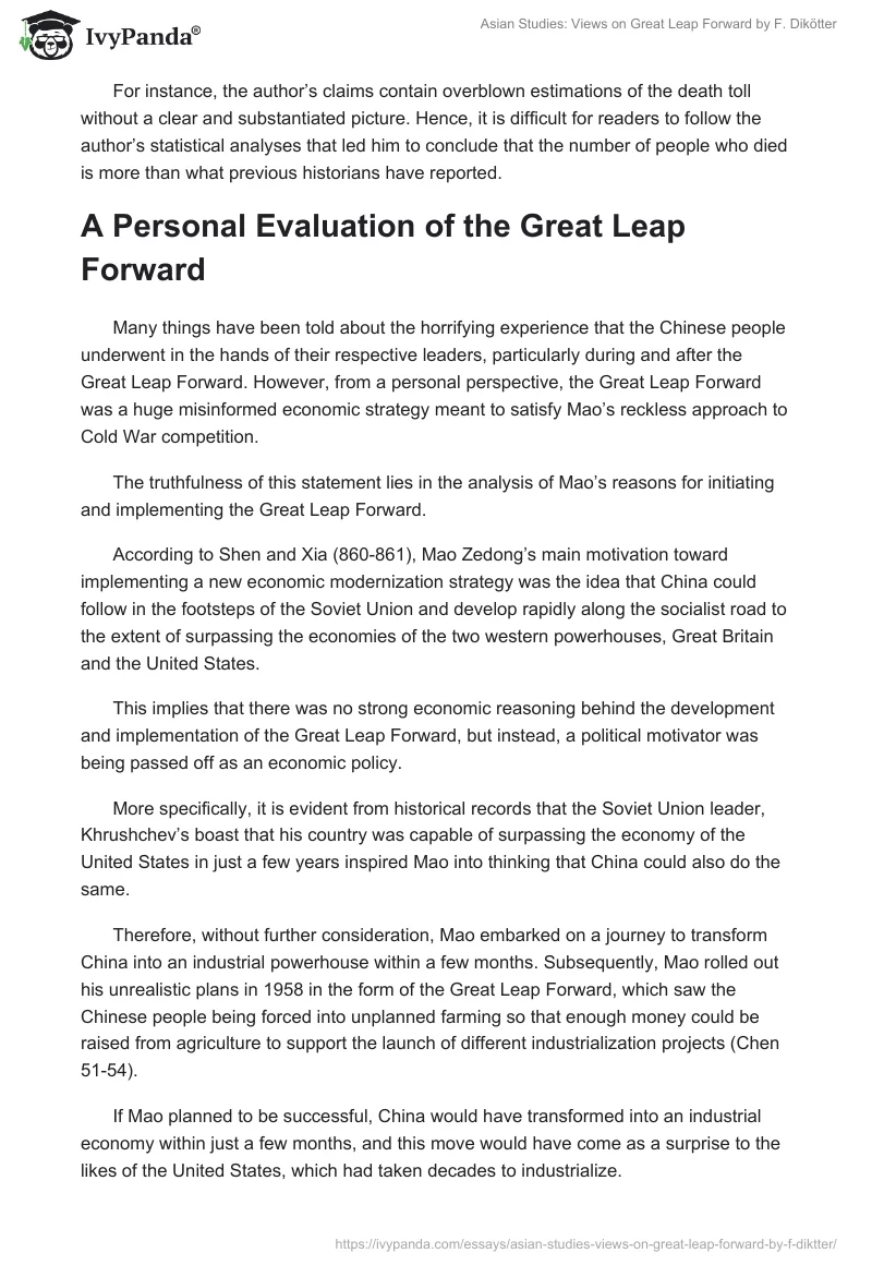 Asian Studies: Views on Great Leap Forward by F. Dikötter. Page 5