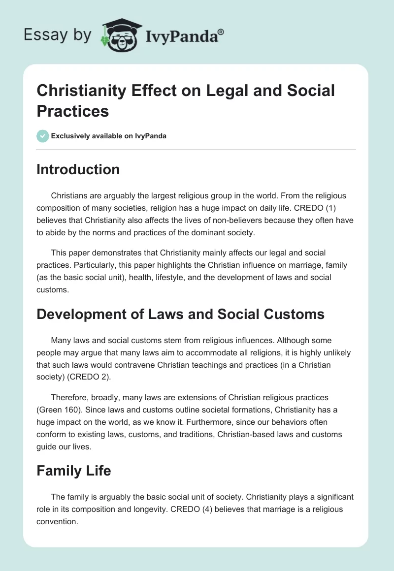 Christianity Effect on Legal and Social Practices. Page 1