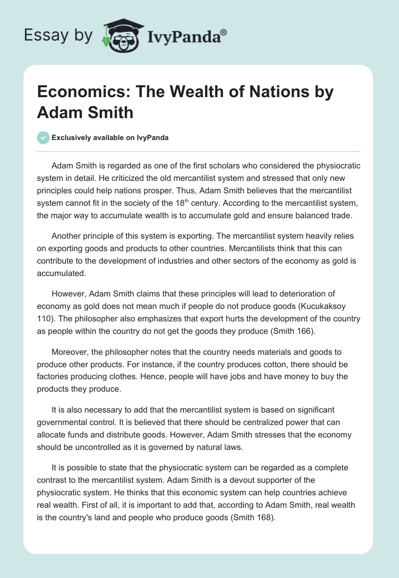 Economics: "The Wealth of Nations" by Adam Smith. Page 1