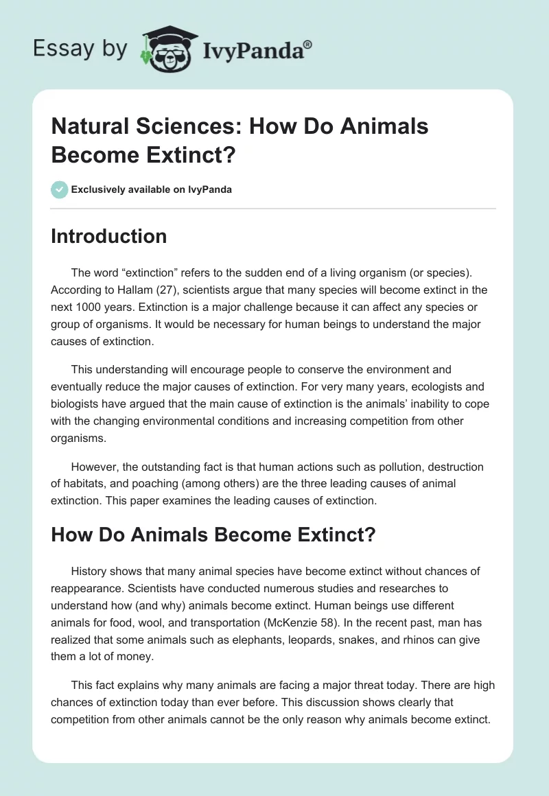 Natural Sciences: How Do Animals Become Extinct?. Page 1
