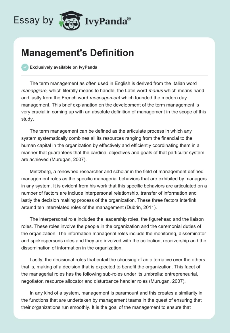 Management's Definition. Page 1