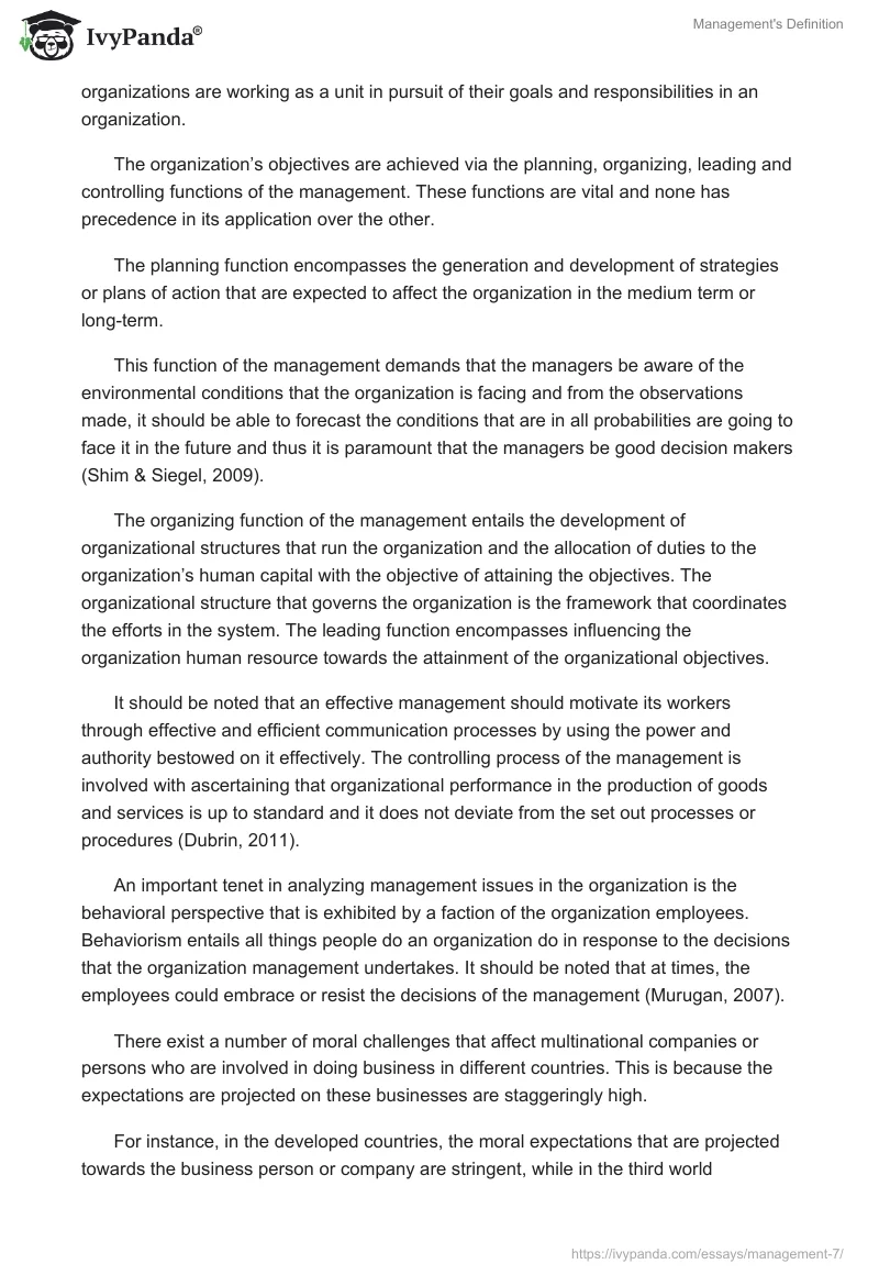 Management's Definition. Page 2